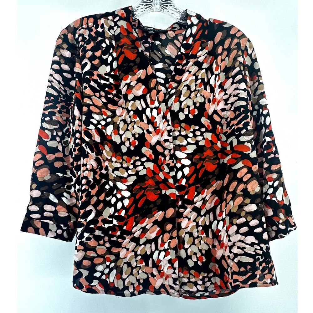 Investments Petites Caroline Abstract Pebble Print Blouse Orange Black PS